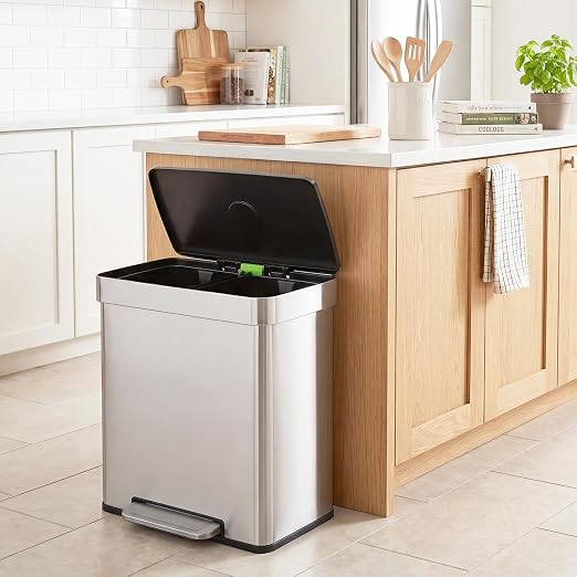 PayLessHere Dual Compartment Recycling Trash Can with Removable Buckets, 60L Stainless Steel Foot Pedal Trash Can with Soft-Close Lid for Home, Kitchen, Office, Bathroom. - Image 2