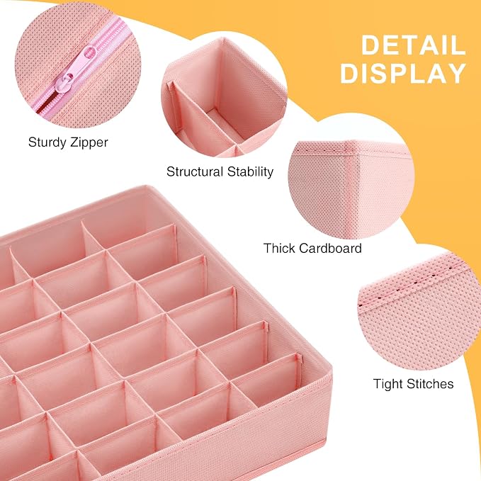 Joyoldelf 4-Pack Pink Fabric Dresser Drawer Organizers, 24-Cell Sock Drawer Divider, Non-woven Material - Image 8