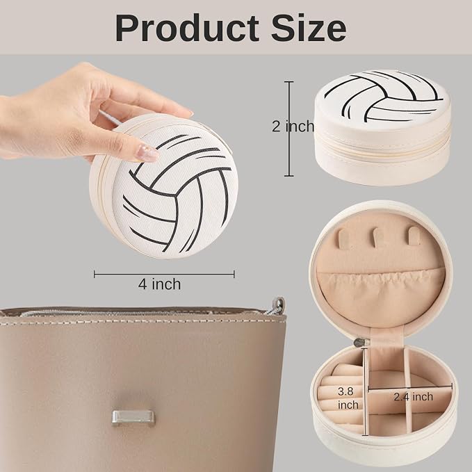 6 Pack Volleyball Travel Jewelry Case White Round Volleyball Stuff Portable Jewelry Organizer Storage Case for Team Athletes & Sports Enthusiasts Christmas Events & Milestones - Image 4