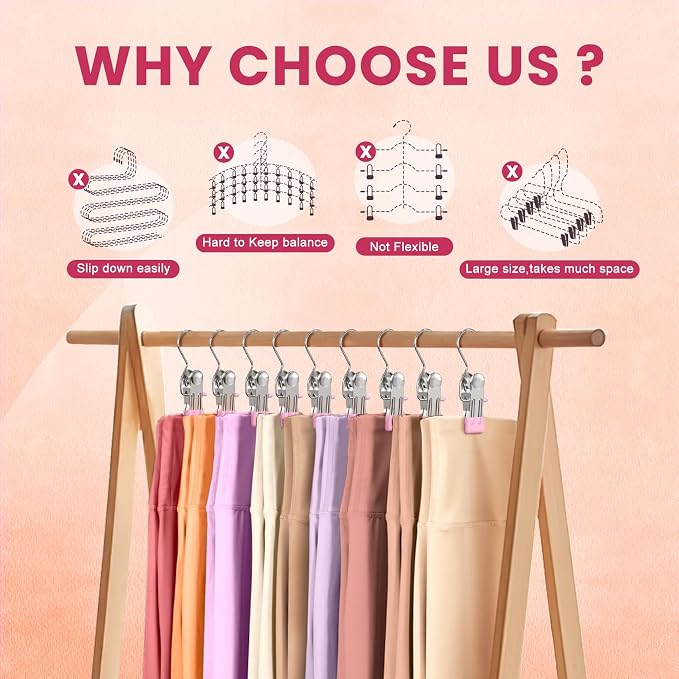 30 Pack Pants Hangers with Clip,Legging Organizer for Closet Hanging, Space Saving Yoga Pants Hangers Clip Hanger Wardrobe Organization,Closet Organizers and Storage for Jeans,Shorts,Skirts,Hats-Pink - Image 4