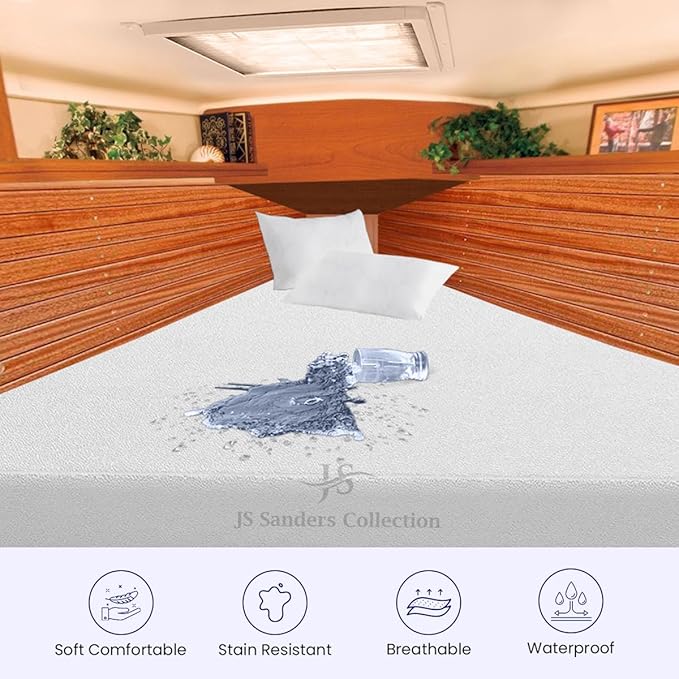 After V Berth Mattress Protector - Fitted Style Ultra Soft Terry Cotton - 100% Waterproof AFT V Berth Mattress Protector Pad - Ultra Soft Cooling Smooth Noiseless Washable - Fits Upto 10" Deep, White