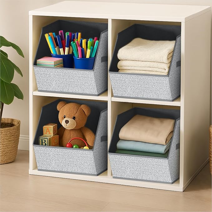 Homsorout Large Closet Storage Cubes - Closet Storage Bins with Dual Handles for Clothes, Towels, Toys, Shelf Organizer Bins for Bedroom, Nursery, Shelves, Small Spaces, Ant Light Gray, 4 Pack - Image 8