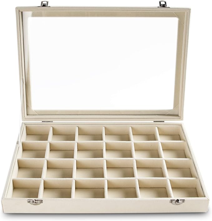 Frebeauty 24 Grid Earring Holder Organizer Tray, Jewelry Organizers and Storage for Drawer,Velvet Jewelry Display Storage for Earrings,Rings,Studs,10.5 x 6.5 x 1.2 Inches Gift for Women (Beige) - Image 4