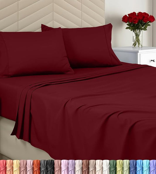 Utopia Bedding Queen Size 4 Piece Sheet Set - Brushed Microfiber - Soft Bed Sheets for Queen Size Bed Set - Includes 1 Fitted, 1 Flat, & 2 Pillow Cases - Deep Pocket (Burgundy)