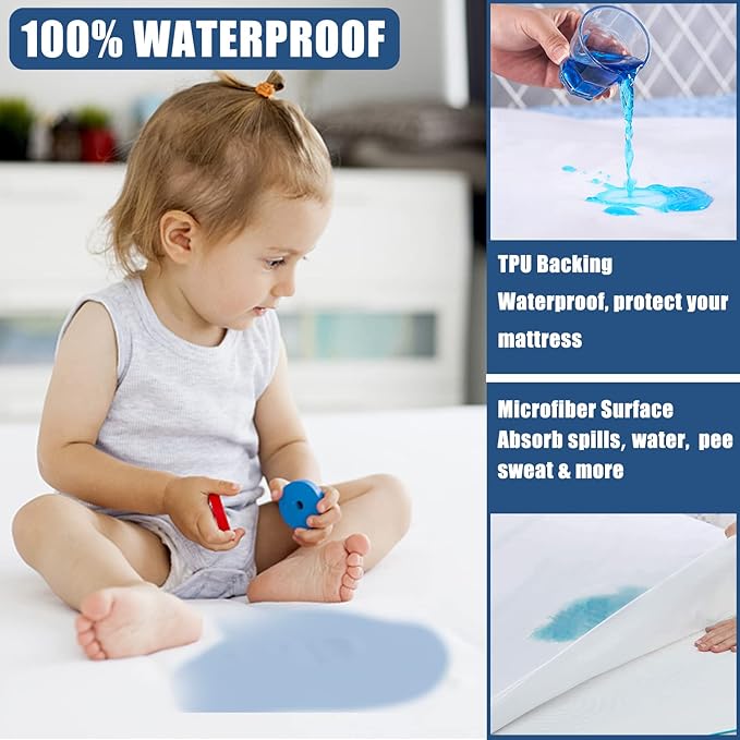 Waterproof Mattress Protector Twin XL Size, 2 Pack Breathable Mattress Cover, Fitted Deep Pocket Mattress Pad Cover Stretches up to 21 Inches, Soft Noiseless Bed Cover