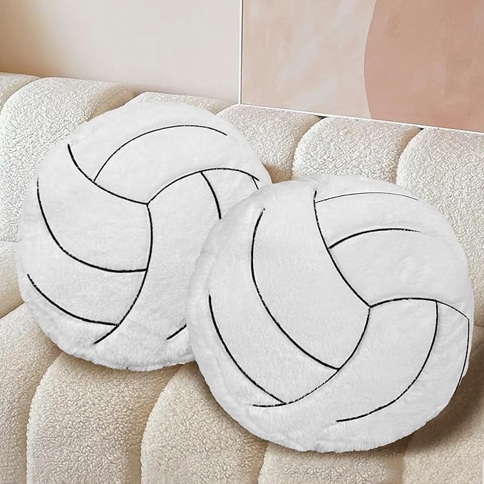 Volleyball Pillow, Soft Fluffy Volleyball Plush Pillow Round Stuffed Sports Throw Pillows, Volleyball Shaped Decorative Throw Pillow for Sofa, Bedroom, Sports Room, Home Decor Gifts 15.7"