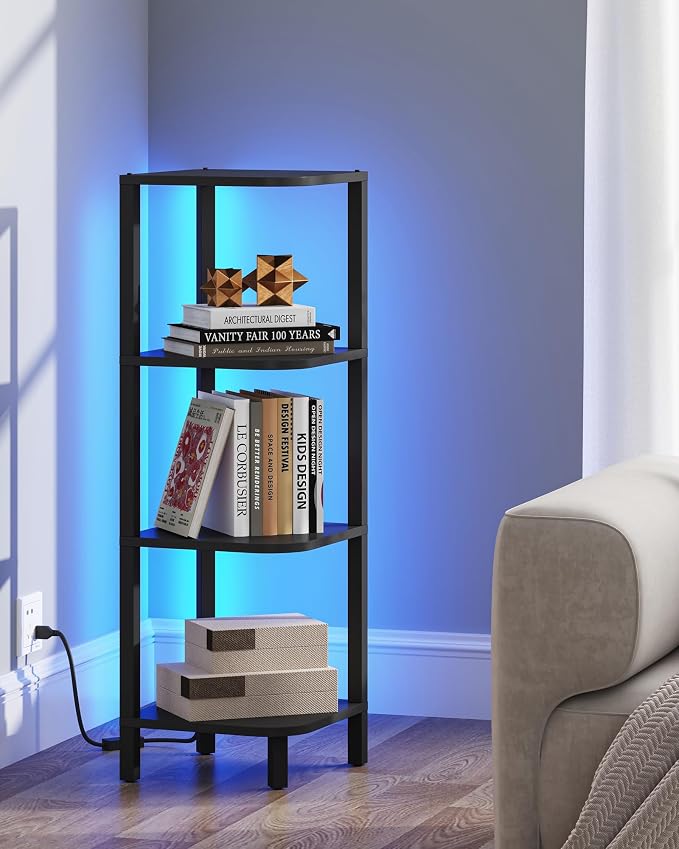 TUTOTAK Corner Shelf, 4-Tier Corner Bookshelf for Small Space, Narrow Display Corner Shelf Stand with Storage Rack, for Living Room, Bedroom, Black BS08BK004L - Image 5