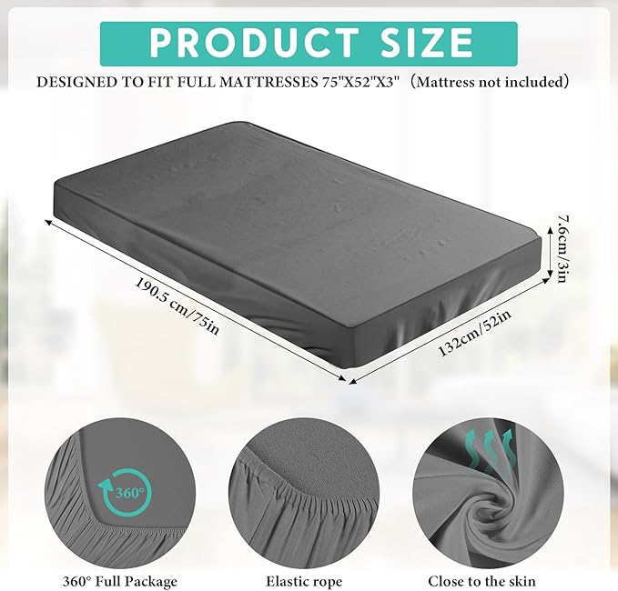 2-3 Inch Mattress Topper Cover (Only Cover) Memory Foam Protector Microfiber Memory Foam for Latex Mattress Topper Gel RV(Full 75 x 52 Inch,Dark Gray)