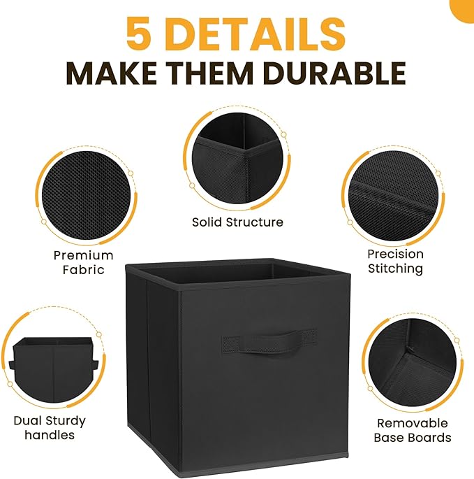 Large Storage Cubes- 13 Inch Cube Storage Bins for Organizing Shelves Kallax - Nursery Closet Organization Bins for Clothes Blanket - 10 Pack Collapsible Decorative Storage Box for Living Room (Black) - Image 6