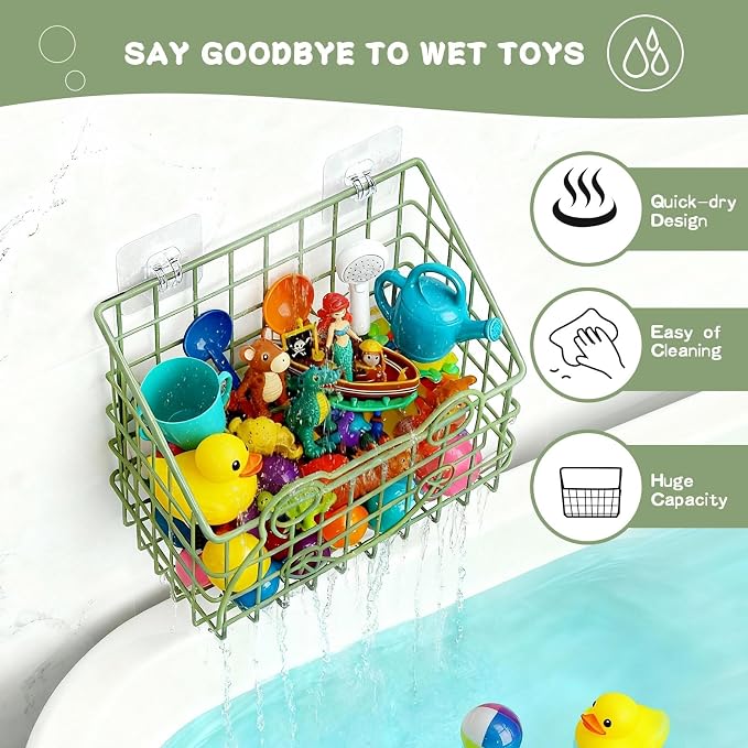 Greentainer 2 Pack Bath Toy Storage Organizer, Large Rustproof Metal Wire Basket, Wall Mounted Hanging Bathtub Holder, Bathroom Shower Caddy for Tub Toys & Toiletries - Image 4