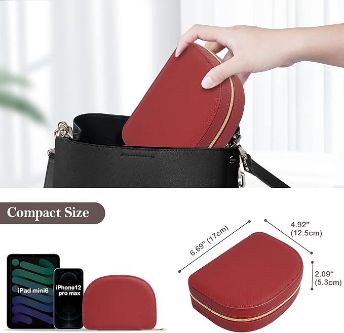 ProCase Travel Size Jewelry Box, Medium Portable Seashell-Shaped Jewelry Case, 2 Layer Jewelry Organizer in PU Leather for Women -Red - Image 6