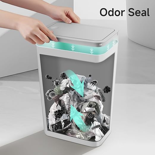TIPGO Bathroom Trash Can with Lid, 4 Gallon / 15 Liter Small Garbage Can, Press Top Bin, Plastic Wastebasket with Pop-Up Lid for Bedroom, Living Room, Office (Grey) - Image 3