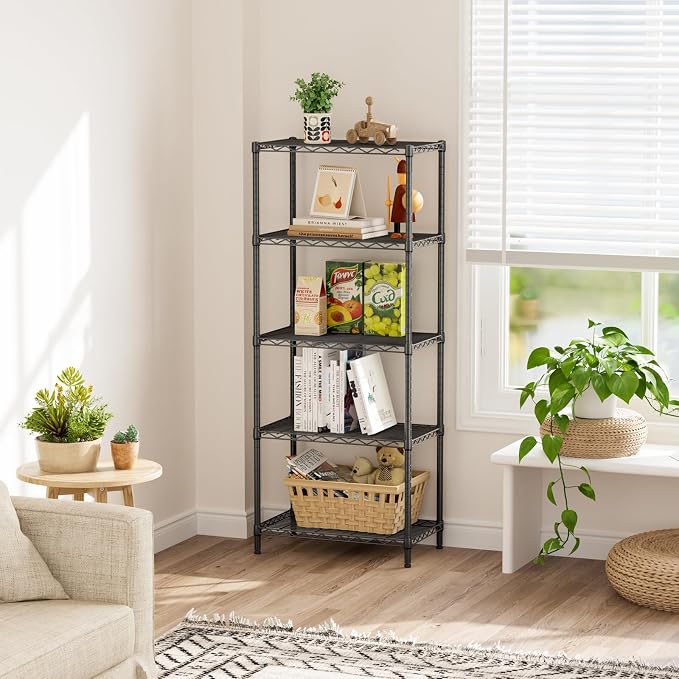 SINGAYE 5 Tier Storage Shelves Wire Shelving Unit Shelve Metal Kitchen Laundry Room Organization Home Pantry Closet Bathroom Organizers Garage Rack Estantes para Cocina 14" D x 24" W x 59.5" H Black - Image 4