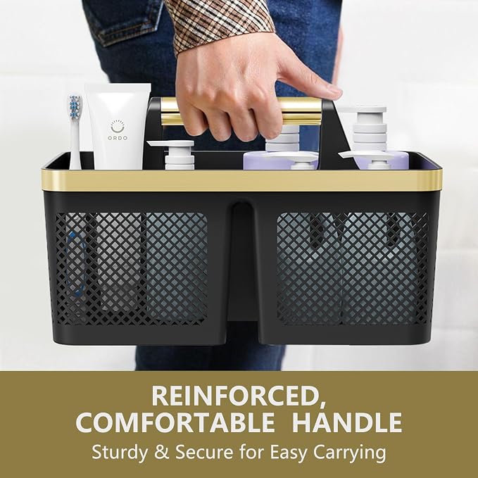 BYUNER Shower Caddy Dorm Men: Plastic Bathroom Caddy Organizer with Handle and Holes, Bath Caddy for College Dorm, Portable Shower Basket Tote for Toiletry, Travel, GYM, Camp Essentials Black/Gold - Image 9