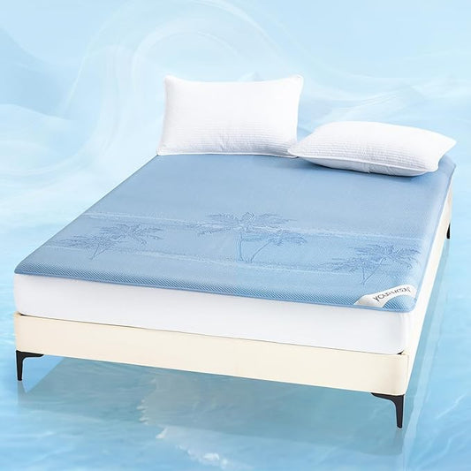 YOUR MOON Twin Size Cooling Mattress Pad for Hot Sleepers - Soft Breathable Noiseless Bed Pad Cover Mattress Cover, 8"-16" Deep Pocket - Enhanced Cooling Technology for Restful Sleep, Light Blue
