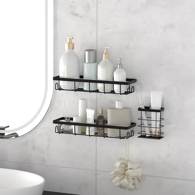 Shower Caddy Organizer with Hooks,Self Adhesive Bathroom Shelves,Shower Shelves,No Drilling Bathroom Organizers and Storage,Perfect for RV, Apartment, Home Decor,3 Pack Black - Image 7
