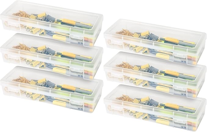 IRIS USA Pencil Case Boxes, 6-Pack, |Made in USA|, Plastic Bead Organizing Containers with Snap Lid for Arts, Crafts, Ephemera, Stickers, & Dance Cheer, Clear - Large by IRISUSA