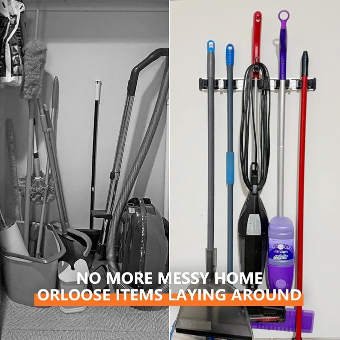 reliahom Broom Holder Wall Mount, 5 Racks with 4 Hooks Black - Mop Storage Tool Racks, Broom Hanger Tool Organizer for Garage, Kitchen, Garden, Laundry Room - Image 4