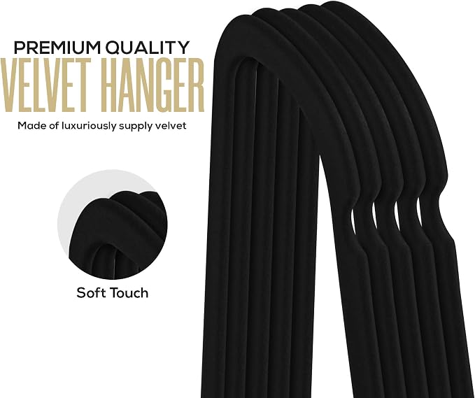 Utopia Home Premium Velvet Hangers 150 Pack - Non-Slip Clothes Hanger with Tie Bar - Black Hangers with 360 Degree Rotatable Hook - Heavy Duty Coat Hanger - Image 3