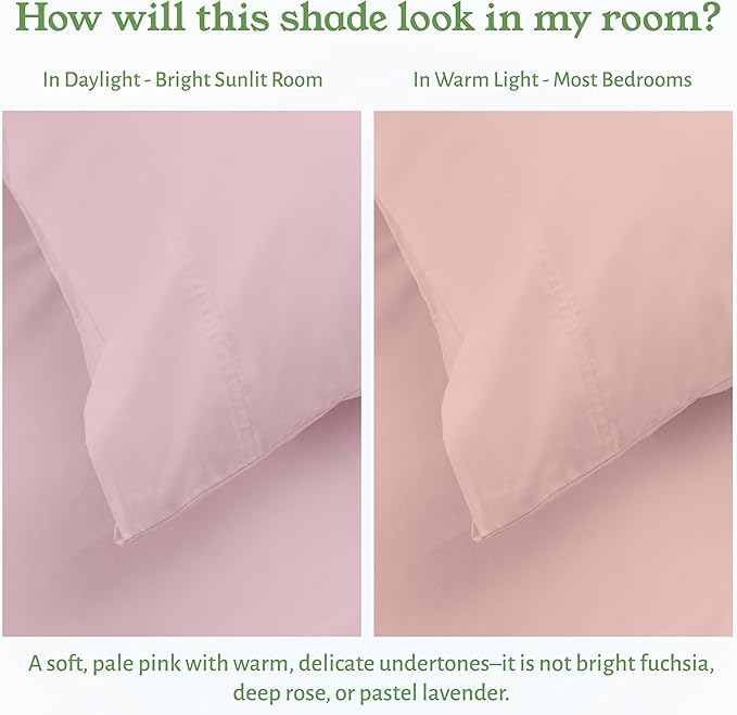 California Design Den Soft 100% Organic Cotton Sheets Twin XL Size Set - Soft and Crisp Percale, Twin XL Sheet Sets with Deep Pockets, Breathable and Durable Bedding (Pink - Chalky Tone)