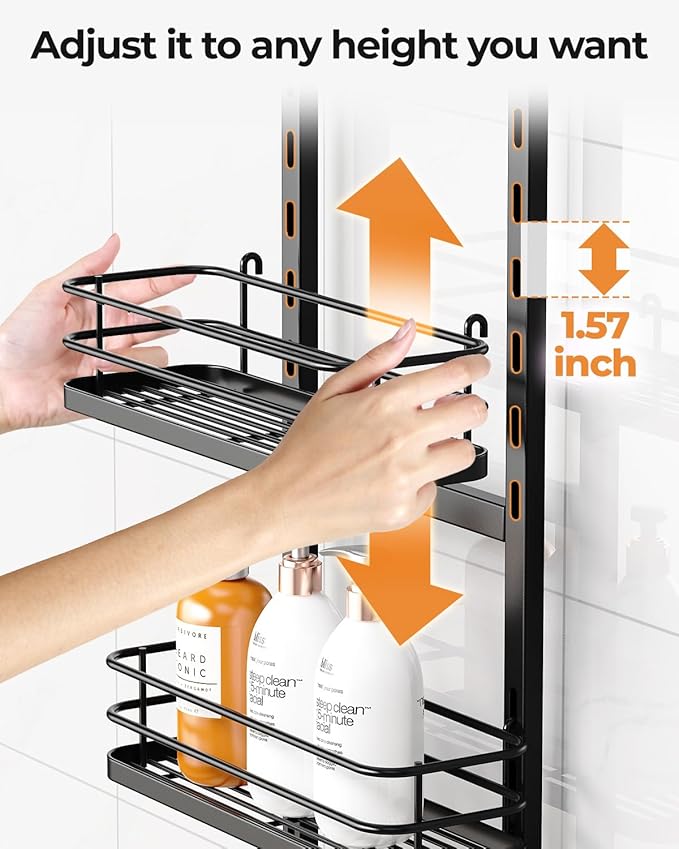 ODesign 4 Tier Height-Adjustable Shower Caddy Hanging Anti-Swing-Over The Shower Head Caddy-Sho wer Storage Organizer Bathroom Shelves Basket Caddies-Black - Image 6