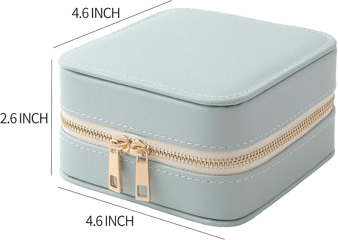 Genuine Leather Travel Jewelry Organizer Case with Mirror for Women, Small Mini Portable Jewelry Box for Ring Earrings Necklace Bracelet Luxury Gift for Women（Cyan） - Image 2