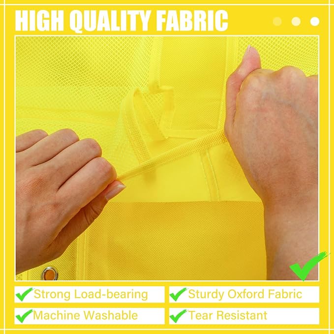 Windyun 40 Over the Door Shoe Organizer Large Mesh Pocket Hanging Shoe Rack for Closet Yellow Nonslip Behind Door Storage Holder Back to School Organizer for Dorm Room College Classroom Storage - Image 4