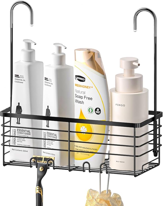 SHANSHUI Shower Hanging Caddy, Bathroom Shower Organizer Basket, Shampoo Bracket Over Door Rack with Hooks, 304 Stainless Steel by SHANSHUI