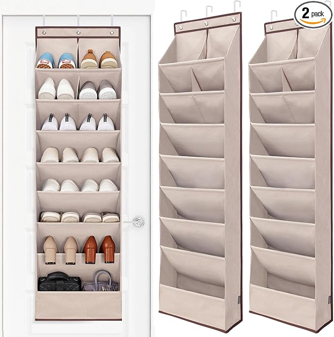 STORAGE MANIAC Over the Door Shoe Organizer Heavy-Duty Large Deep Pocket Hanging Shoe Organizer Shoe Rack Door Closet Shoe Organizer for Wall, Dorm & Narrow Door Storage Shoe Holder Oat Beige, 2 Pack by STORAGEMANIAC