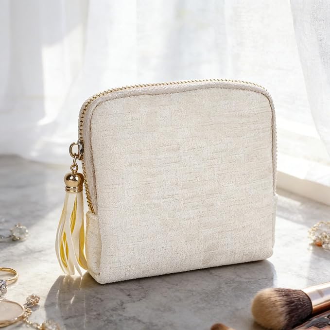 ASINGYER Travel Jewelry Storage Bag for Women, Velvet Portable Jewelry Organizer with Tassel Zipper, Small Pouches for Bracelets Necklaces Rings Earrings, Wedding Gift for Women (beige) - Image 8