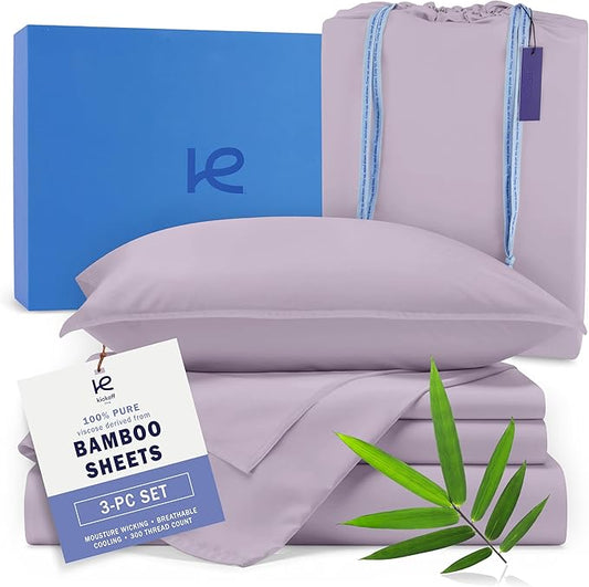 Kickoff Viscose Bamboo Sheets Twin XL Size 3-pc 100% Organic Bamboo Viscose Bed Cooling Sheets Twin XL Size Set Cool Bedding for hot Sleepers Sheet, Flat, Fitted, Pillowcase (Lavender, TXL)