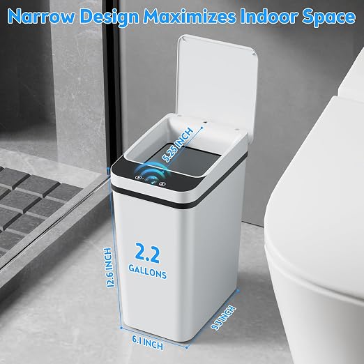 KOEYLE 2 Pack 2.2 Gallon Automatic Touchless Garbage Can, Small Motion Sensor Smart Trash Can, Slim Waterproof Trash Bin for Bedroom, Bathroom, Office, Living Room, White - Image 3