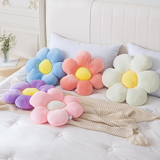 3Pcs Flower Pillow - Flower Shaped Throw Pillow Seating Cushion, Cute Daisy Flower Pillow Floor Pillows for Adults Kids Home Bedroom Sofa Chair Couch Decor (White/Lightpink/Pink, 15.74 in+19.68 in)