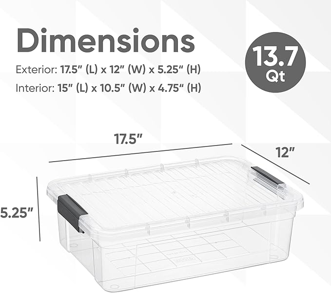 Superio Clear Storage Boxes with Lids, 13.7 Quart Plastic Container Bins for Organizing, Stackable Crates, BPA Free, Non Toxic, Odor Free, Organizers for Home, Office and Dorm, 5 Pack