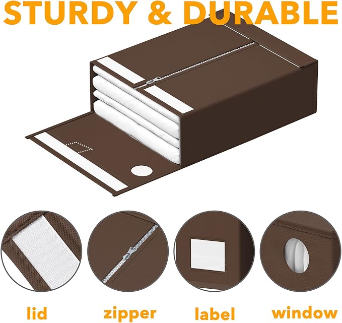 SpaceAid 9 Pack Bed Sheet Organizers and Storage, Foldable Sheet Organizer with Window for Linen Closet, Set Folder Keeper for Queen & King Size Bedding Storage (Brown) - Image 6