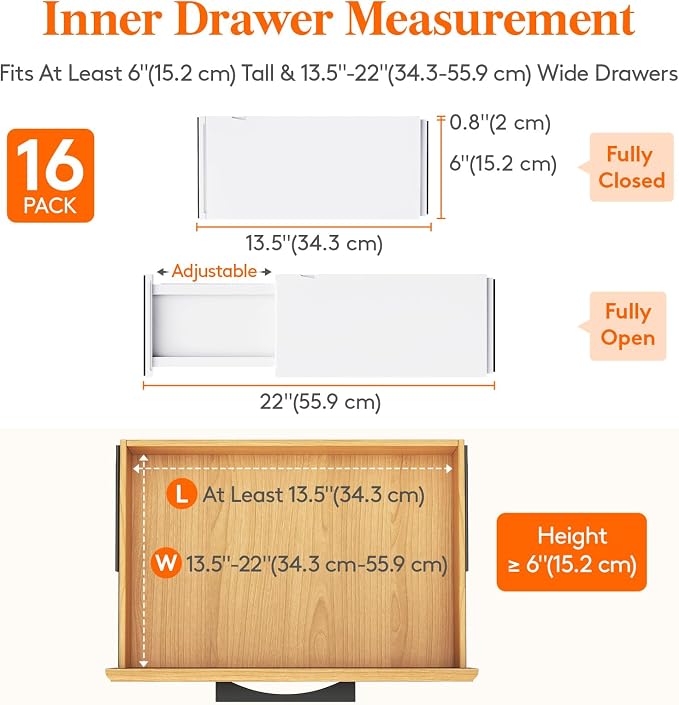 Lifewit 16 Pack 6" High Drawer Dividers 34-56cm/13.5-22" Adjustable Drawer Organizer for Clothes/Utensils, Expandable Drawer Separator in Dresser/Kitchen/Bedroom/Office Organization & Storage White - Image 2