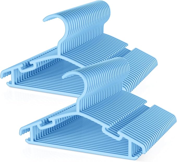 VILICK Kids Plastic Hangers, Baby Clothes Hangers for Closet 50 Packs Non-Slip Toddler Hanger for Infant Child Clothing, Small Children Hangers for Pants Coats Skirts (Blue) by VILICK