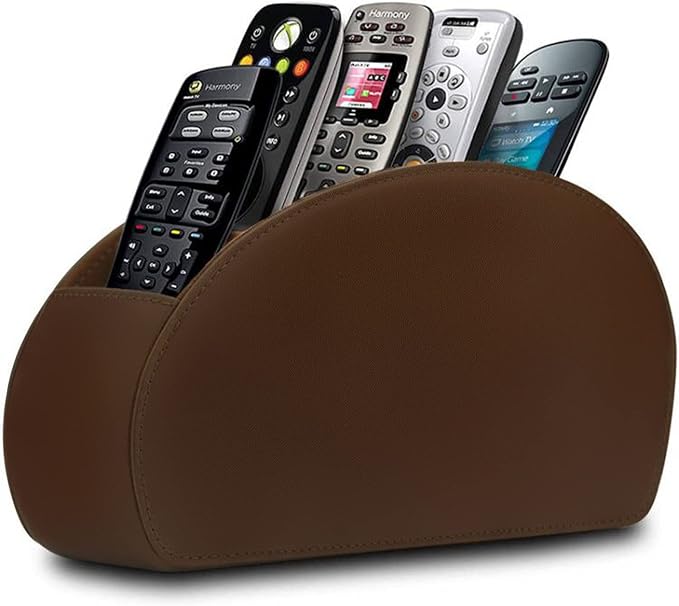Remote Control Holder with 5 Compartments TV Remote Caddy Store Box,Desktop Organizer for Controller, Glasses and Media Player,Pen Storage (Brown) by RHCSZ