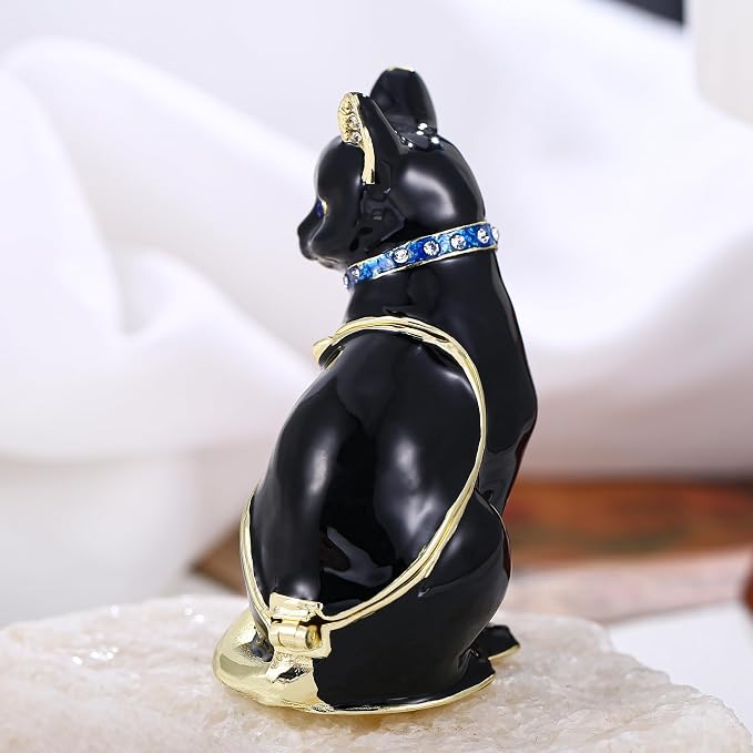 Hand Painted Animal Trinket Box for Home Decor, Hinged Jewelry Organizer Storage, Unique Personalized Collectible Keepsake Figurine Handmade Decorative Ornament Gifts (Black Cat) - Image 6