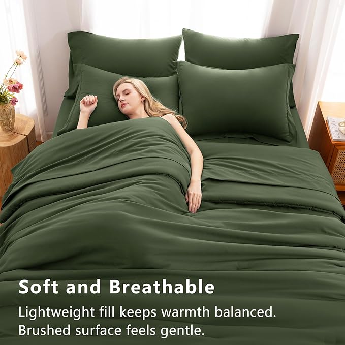 CozyLux Full Size Comforter Sets Olive Green, 7 Pieces Bed in a Bag Full Comforter Set with Sheets, Luxury Bedding Sets with Down Alternative Comforter, Fitted Sheet, Flat Sheet, Pillowcases & Shams