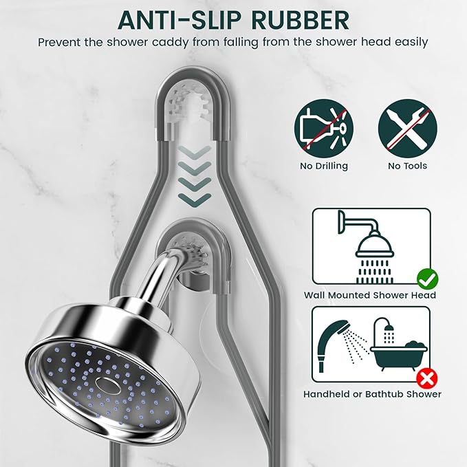 REINHARDT Shower Caddy Hanging Adjustable, Extended Length Rustproof Shower Caddy Over Shower Head with Hooks Soap Holder, Large Capacity Shower Organizer Anti-Swing Bathroom Organizer, Grey - Image 4