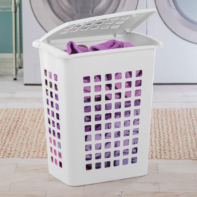 Sterilite 4-Pack LiftTop, Laundry Hamper for Clothes, Tall and Rectangular Plastic Basket with Lid, White - Large and Portable Storage Bin for Clothing and Towels - Ideal for Bathroom and Bedroom - Image 4