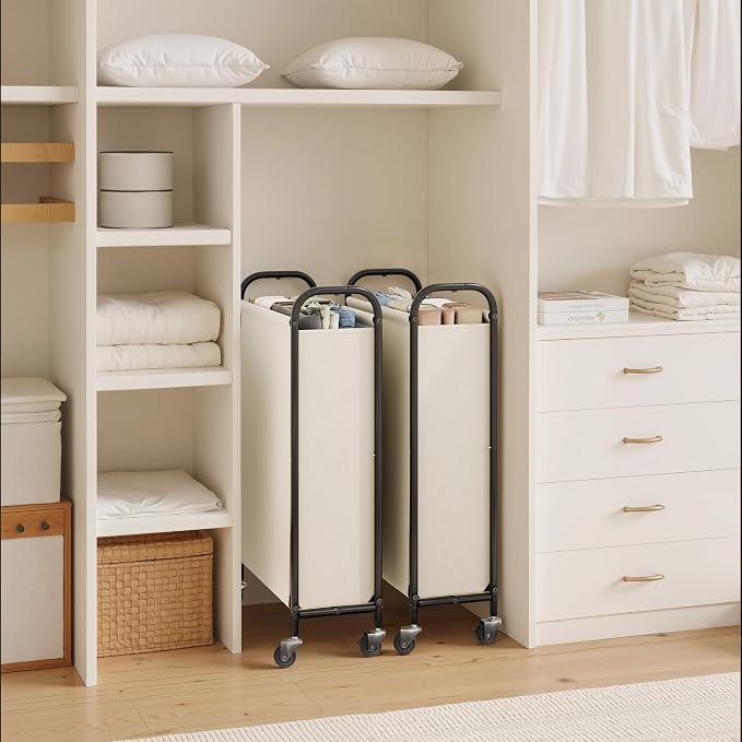 GRANNY SAYS 80L Slim Laundry Hamper with Silent Brake Wheels, Sturdy Metal Frame & Handle, Rolling Laundry Basket for Laundry Room, Bedroom, Bathroom, or RV – Great for Singles or Couples, Beige - Image 6
