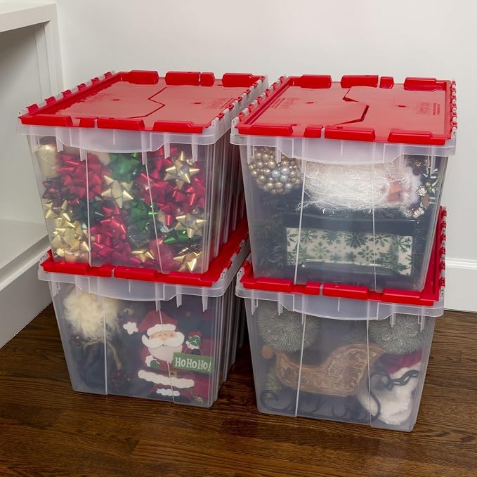 Akro-Mils KeepBox 12 Gallon Storage Container, Nesting and Stackable Plastic Storage Box with Lid Attached, Clear Tote for Garages, Closets, and Moving, 21-1/2" x 15" x 12-1/2", Clear/Red - Image 7