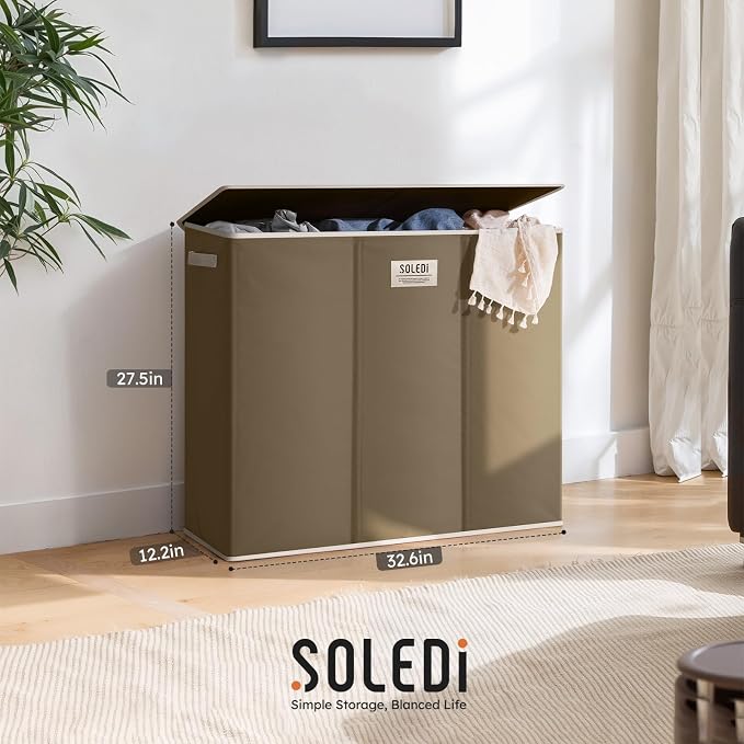 SOLEDI 180L 3-Section Laundry Hamper with Lid, Extra Large Dirty Clothes Basket with Sturdy Handles for Laundry Room & Bedroom - Durable Organizer for Sorting Laundry - Image 7