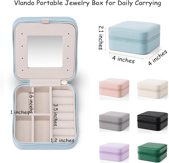 Vlando Small Travel Jewelry Box Organizer - Mirrored Carry-on Jewelries Necklaces Rings Earrings Necklace Storage Case, Purple - Image 8
