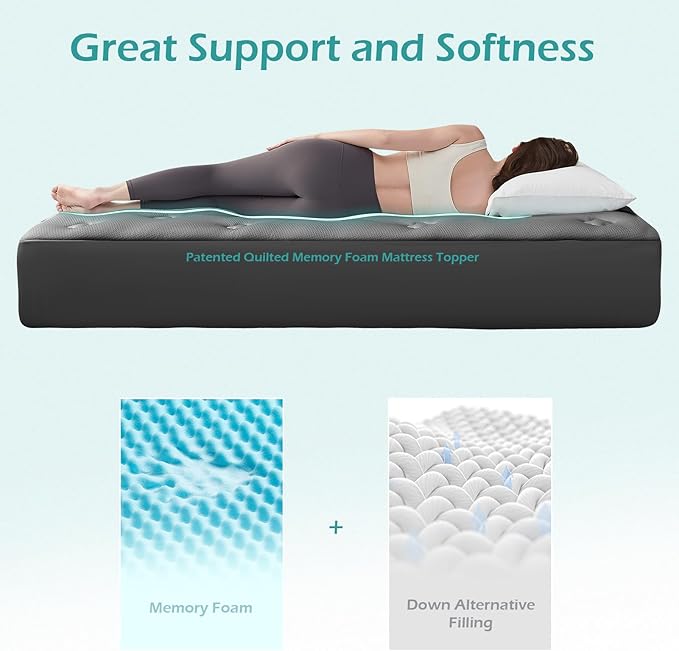 Hansleep Twin Mattress Pad Topper Memory Foam, Twin Foam Mattress Topper Viscose Derived from Bamboo, Twin Size Bed Mattress Pad Cover for Back Pain Relief, 39" x 75", Charcoal Grey
