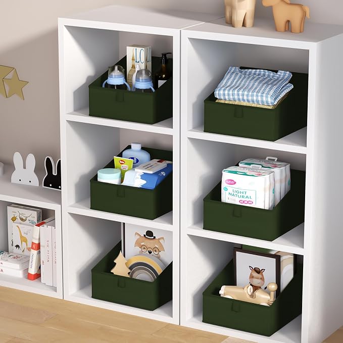 DIMJ Closet Storage Bins 8 Pack - Fabric Trapezoid Closet Organizer Bin, Foldable Storage Baskets for Shelves, Closet Shelf Organizer, Clothing Storage Box for Toys, Books, Towel, Clothes, Green - Image 4