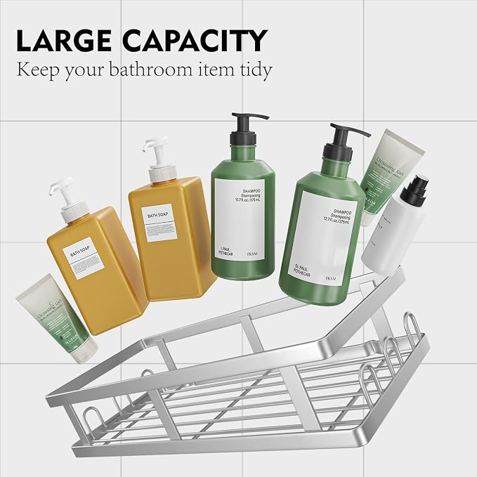 Youvip Shower Caddy 6 Pack, Adhesive Shower Shelves with Soap Holder, No Drilling Rustproof Large Capacity Bathroom Organizers and Storage, Silver - Image 5