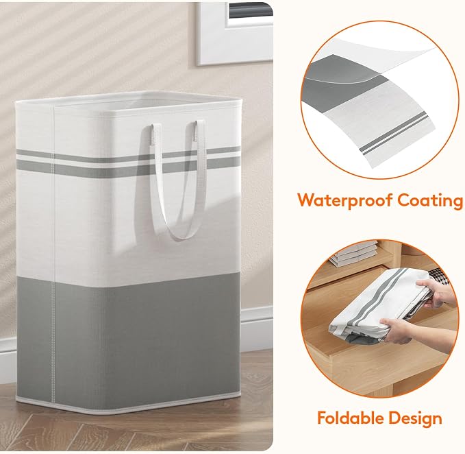 Lifewit 2 Pack 80L Large Freestanding Laundry Hamper, Collapsible Laundry Basket with Easy Carry Handles, Waterproof Tall Clothes Hamper for Laundry Dorm Bedroom Bathroom, Grey-White - Image 3